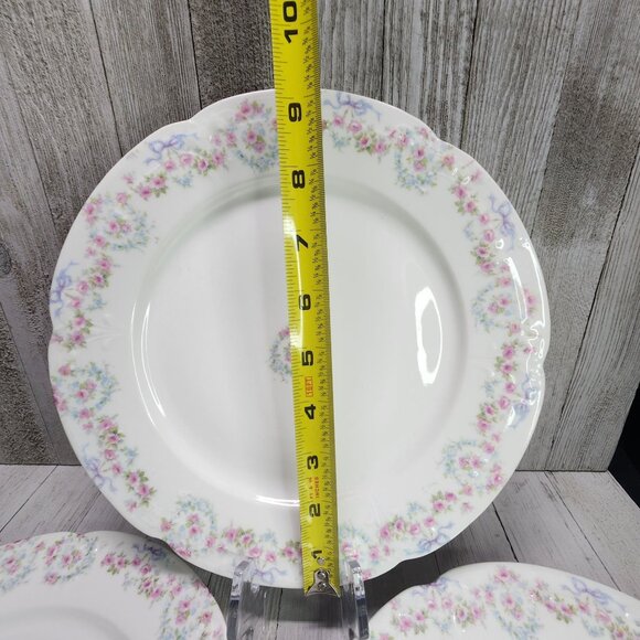 Vintage Bassett Limoges Dinner Plates Pink White Flower Austria 9.5 in Set Of 3 - Picture 11 of 11